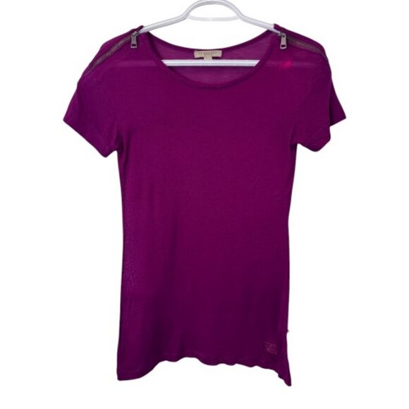 Burberry Brit magenta zip shoulder t-shirt size XS - Picture 1 of 8